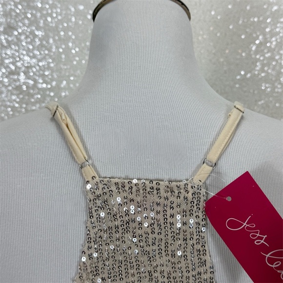 Jess Lea Sequin Tank Women’s Medium Champagne Gold Sparkle Sleeveless Racerback - Picture 11 of 15